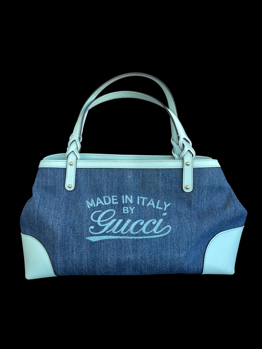 Gucci Made in Italy Denim Aqua Leather Tote Bag